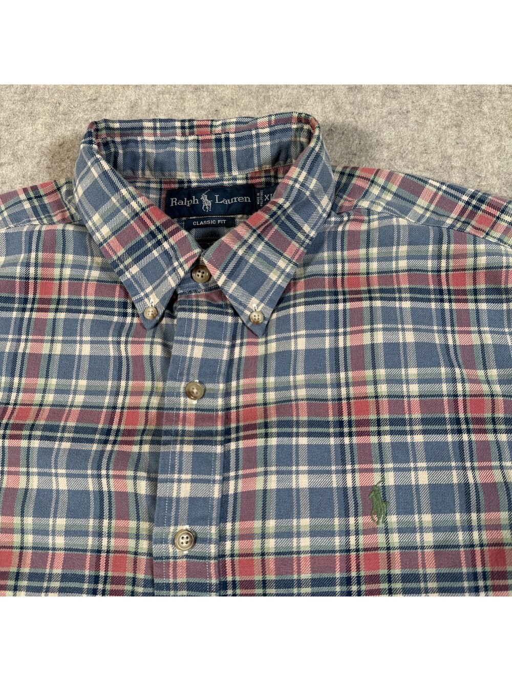Polo Ralph Lauren Button Down Shirt Plaid XL Classic Fit Long Sleeve Blue Pink
